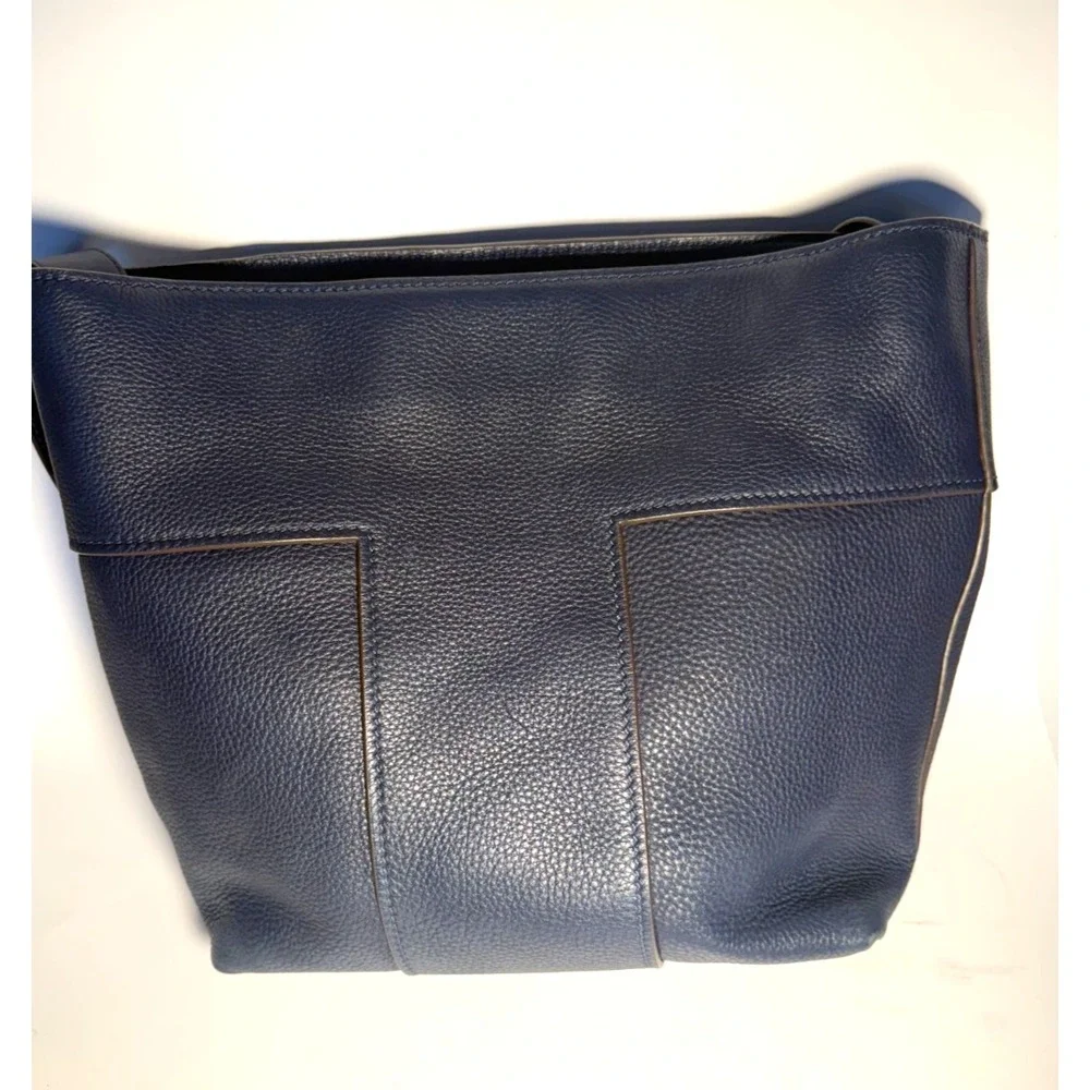 Tory Burch Block T Pebbled‎ Hobo Bag Royal Navy Blue 44700 With Dust Bag